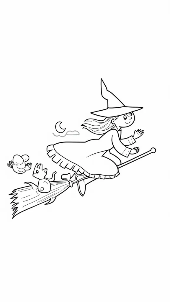 room on a broom coloring page